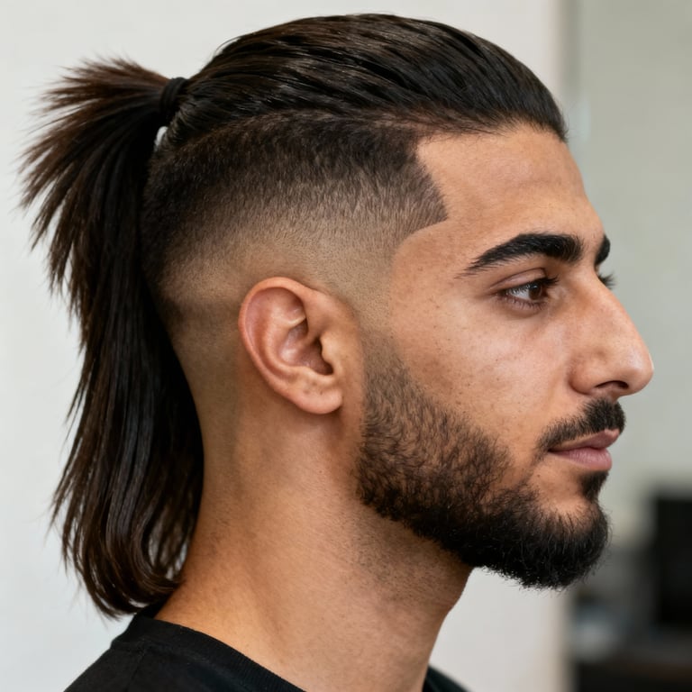 burst fade mullet on straight hair, low version.