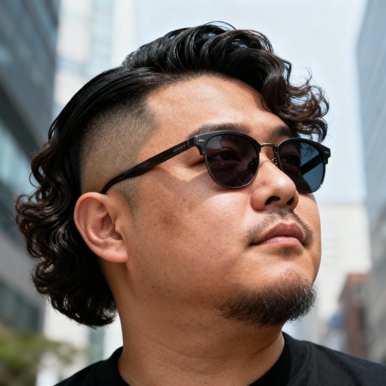 Mid Burst Fade Mullet Wavy