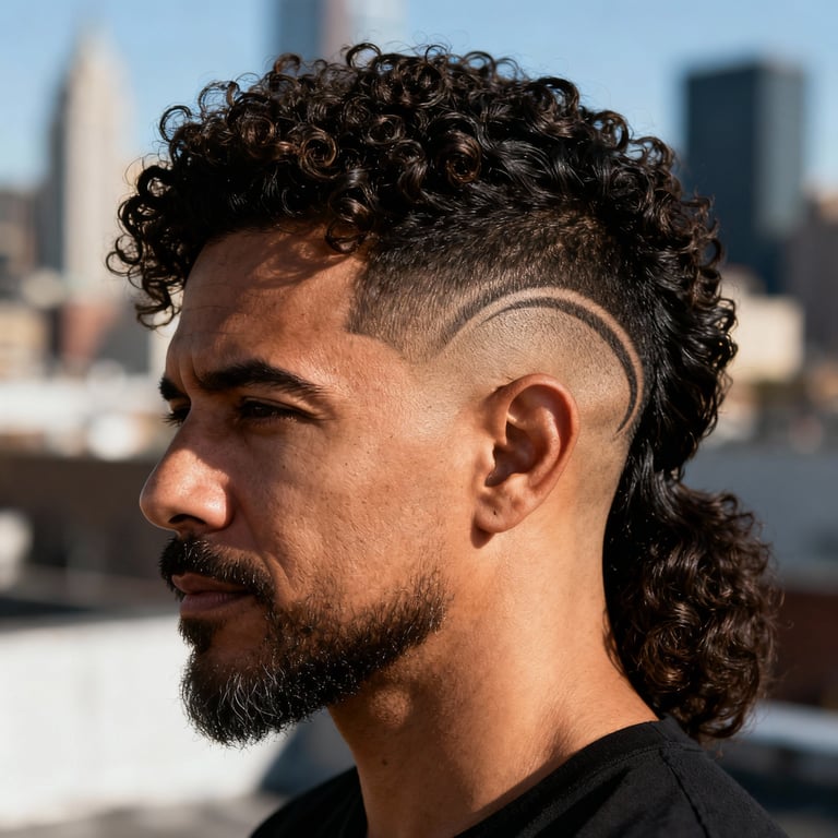 Burst Fade Mullet Curly Men