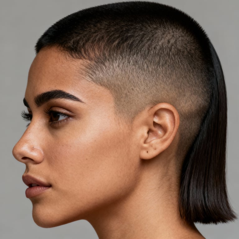 long buzz cut on straight hair, low version.