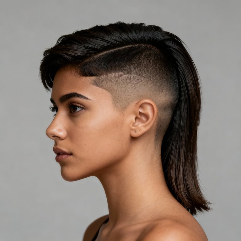 mullet haircut on straight hair, low version.