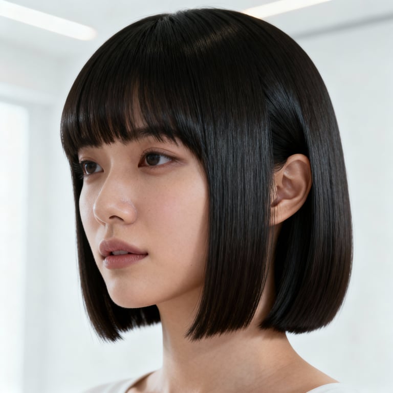 hime cut hairstyle on straight hair, low version.
