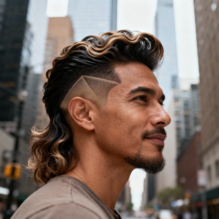 Burst Fade Mullet Wavy Hair
