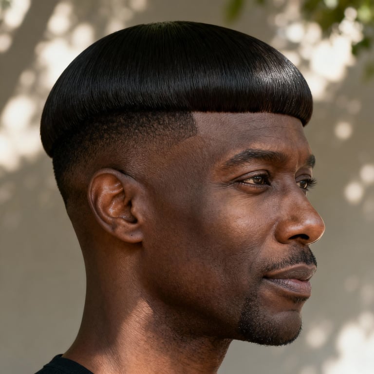 bowl cut hair on straight hair, low version.