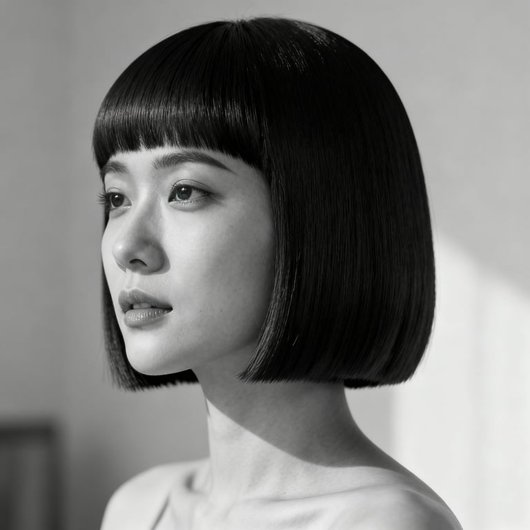 asian bowl cut on straight hair, low version.