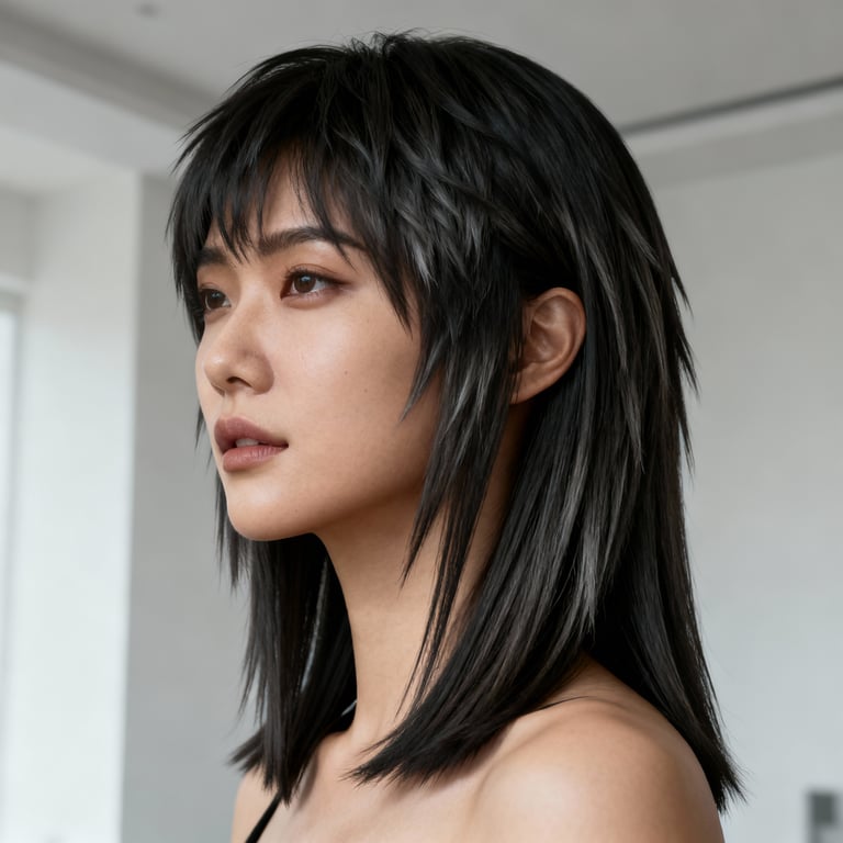 long wolf cut on straight hair, low version.