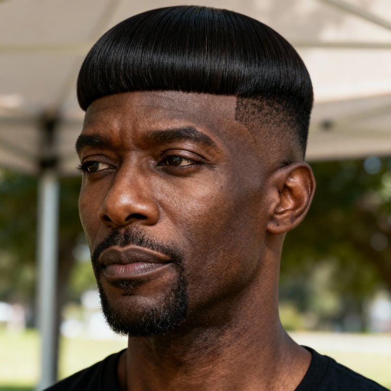 blunt bob cut on straight hair, low version.