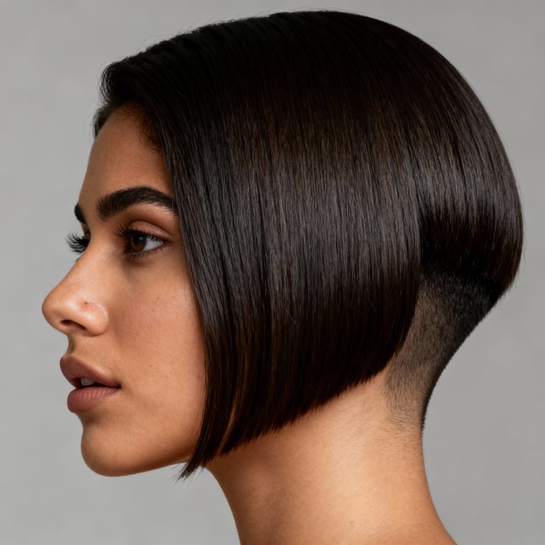 bixie cut on straight hair, low version.