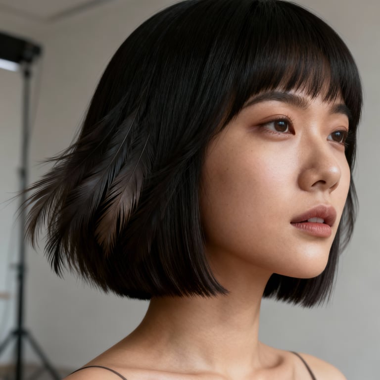 feathered haircut on straight hair, low version.