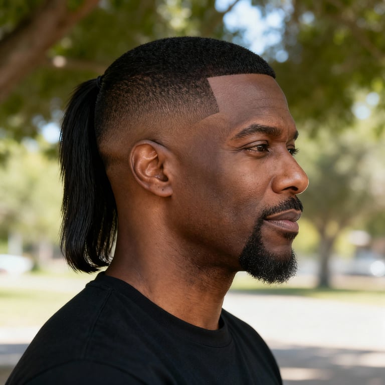 modern mullet fade on straight hair, low version.