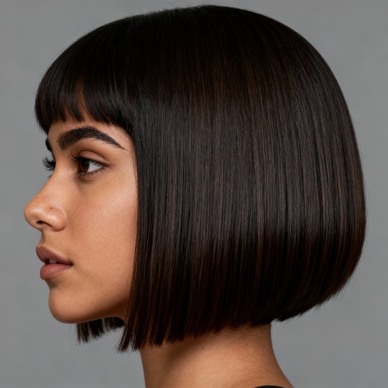 fine hair layered bob on straight hair, low version.