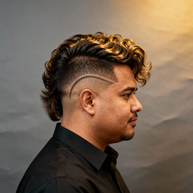 High Burst Fade Mullet Curly