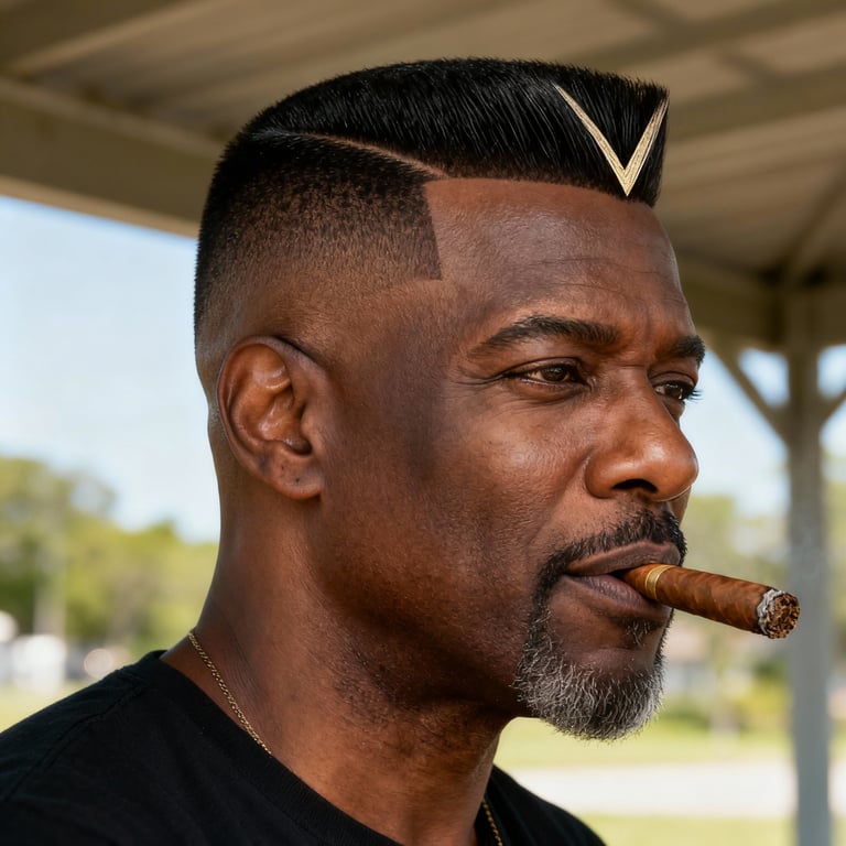 v cut cigar cutter on straight hair, low version.