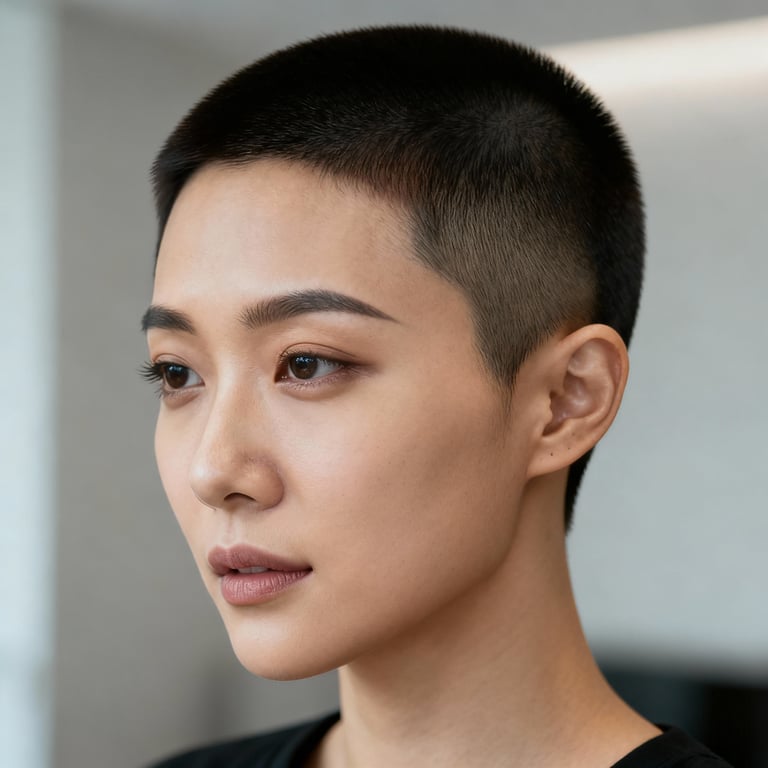 crew cut men on straight hair, low version.