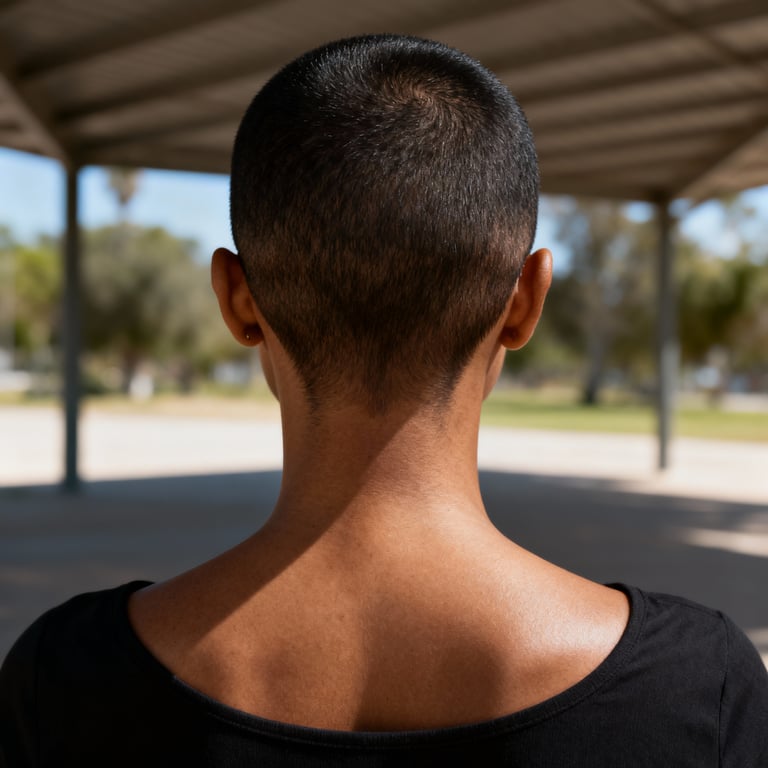 buzz cut on straight hair, low version.