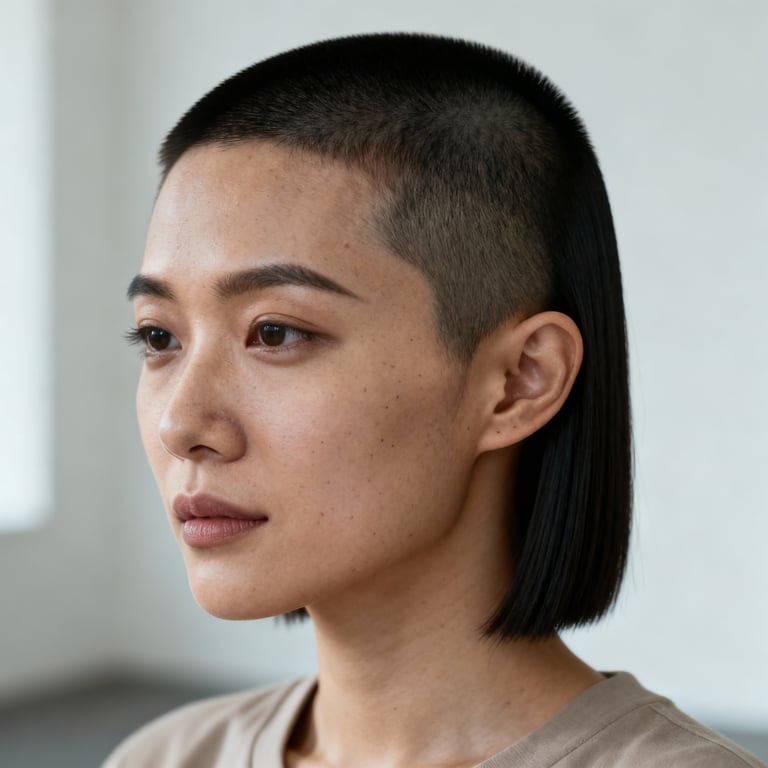 long buzz cut on straight hair, low version.