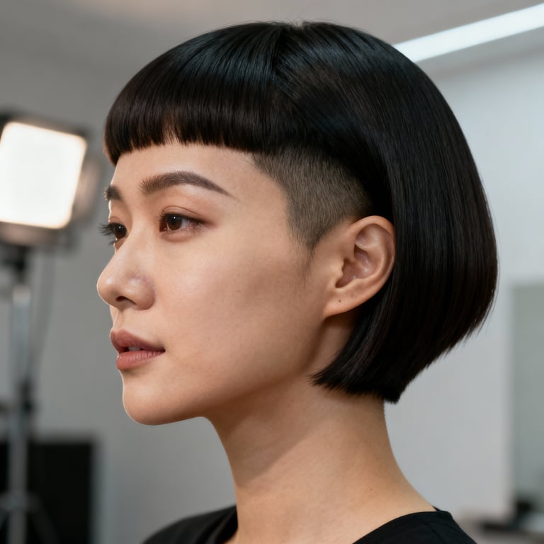 two block cut on straight hair, low version.