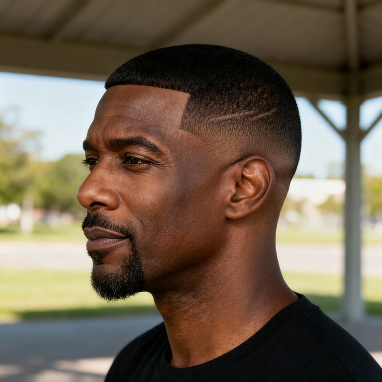 crew cut men on straight hair, low version.