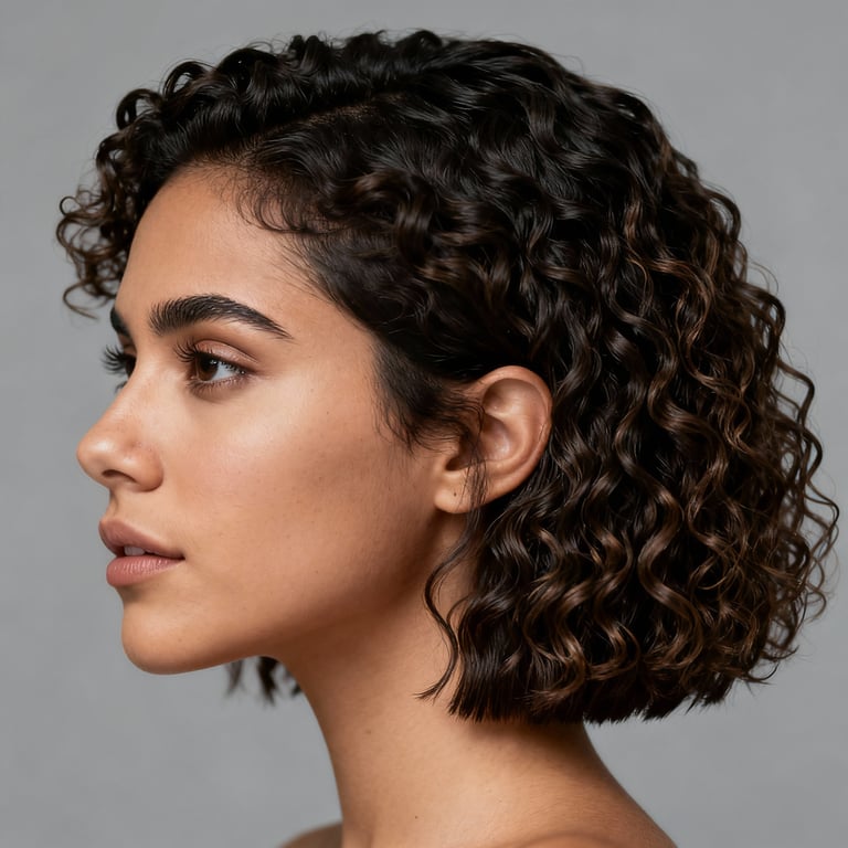 curly jellyfish haircut on curly hair, low version.