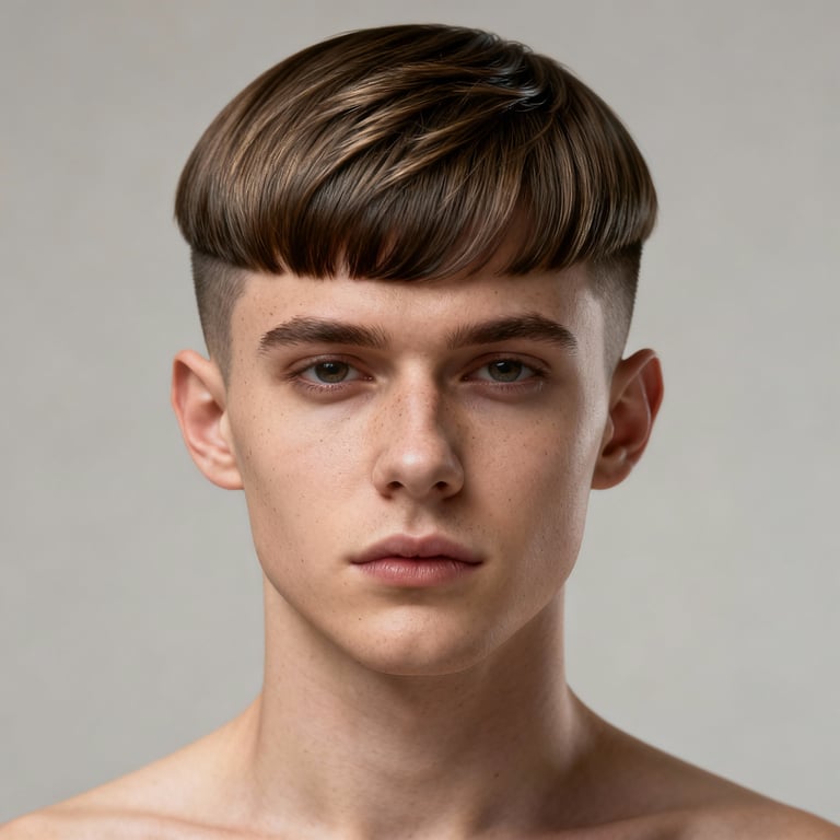 bixie haircut round face on straight hair, low version.