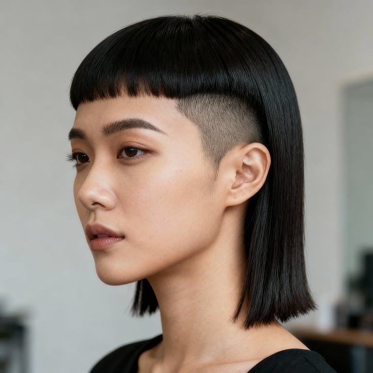 low taper mullet on straight hair, low version.