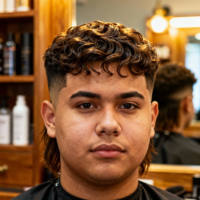 Burst Fade Mullet Wavy Hair