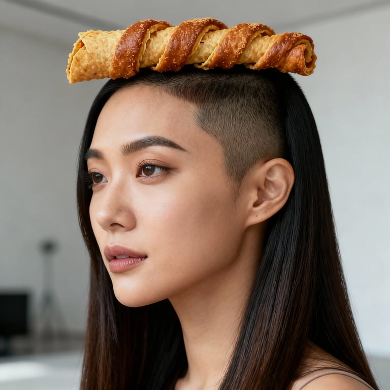 taco bell cinnamon twists on straight hair, low version.
