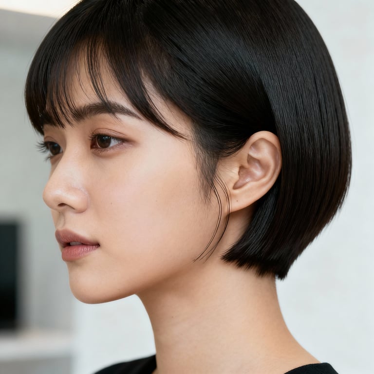 fine hair bixie haircut on straight hair, low version.