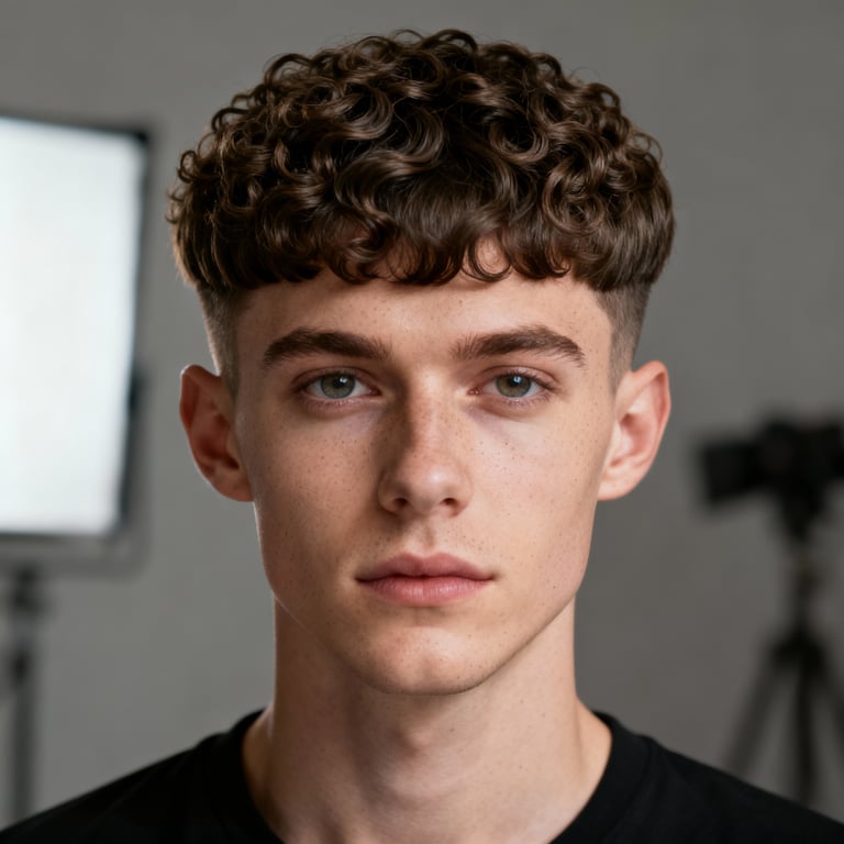 Curly Bowl Cut style example