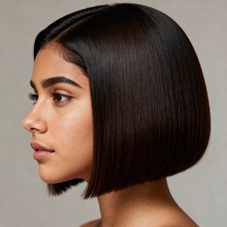 side part bob on straight hair, low version.