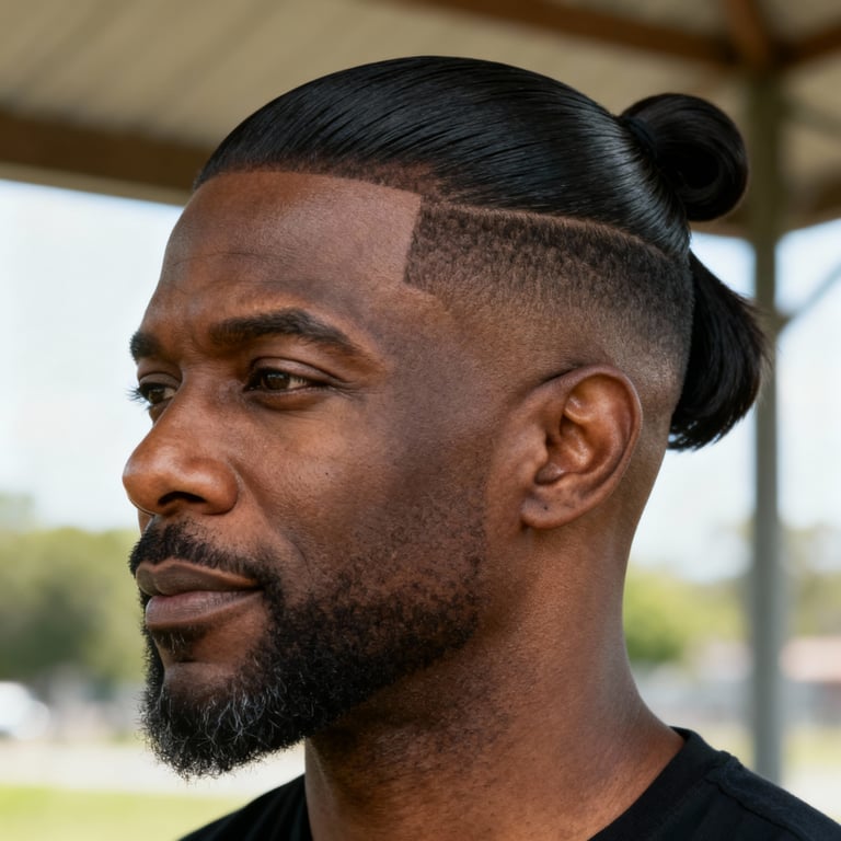 slick back bun on straight hair, low version.