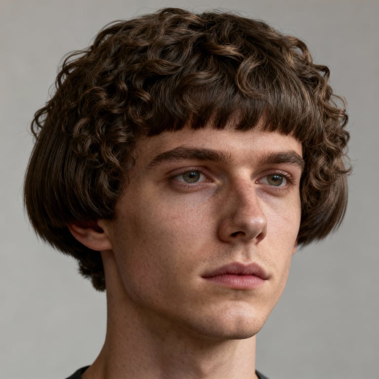 Curly Bowl Cut style example