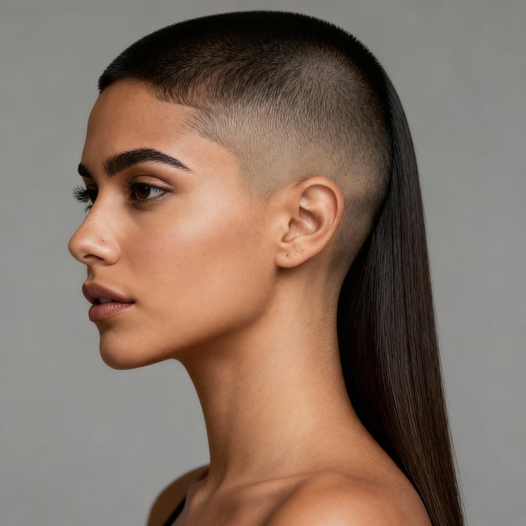 long buzz cut on straight hair, low version.