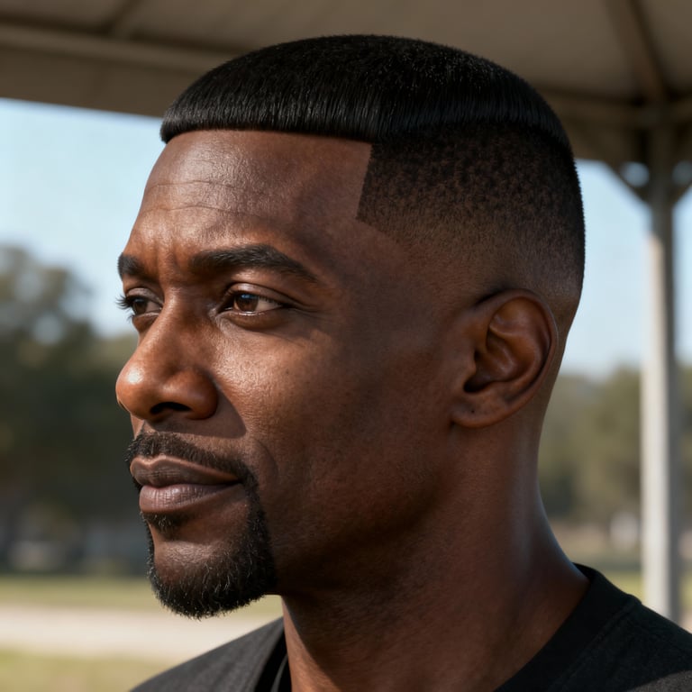 caesar cut on straight hair, low version.