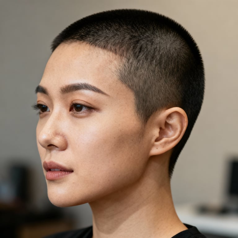 4 guard buzz cut on straight hair, low version.