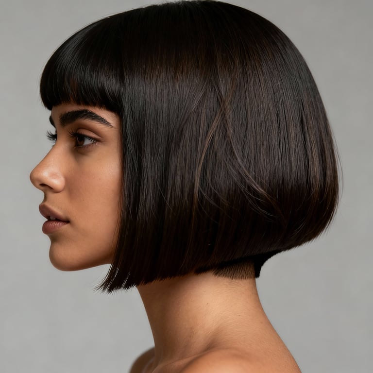 bowl cut on straight hair, low version.