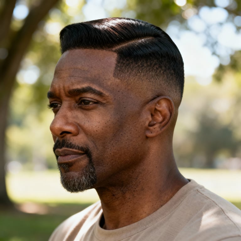 side part haircut on straight hair, low version.