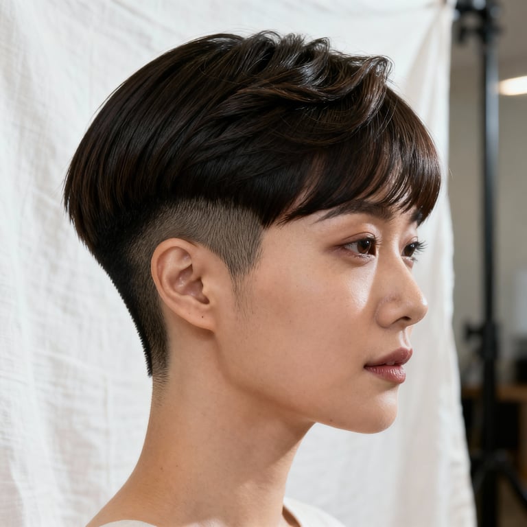 mixie hairstyle on straight hair, low version.