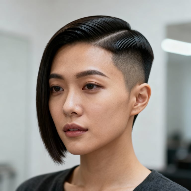 comb over haircut on straight hair, low version.