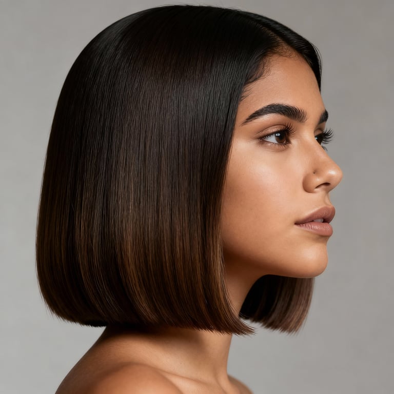 blunt cut bob on straight hair, low version.