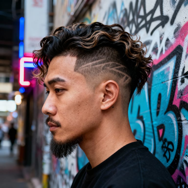 Mid Burst Fade Mullet Wavy