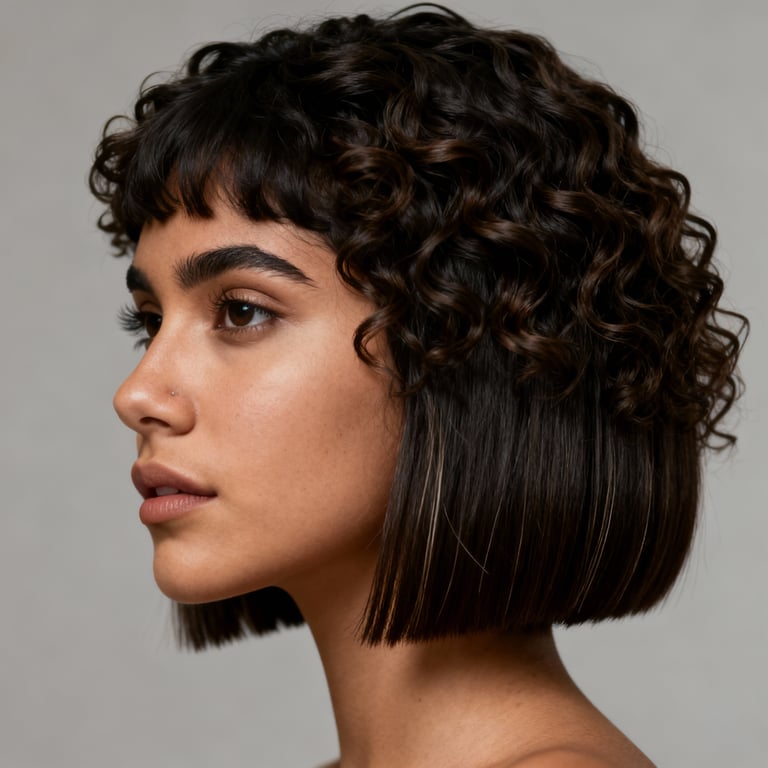 hime cut curly hair on curly hair, low version.