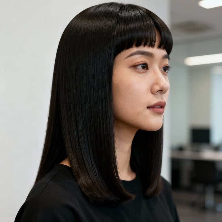 long ivy league haircut on straight hair, low version.