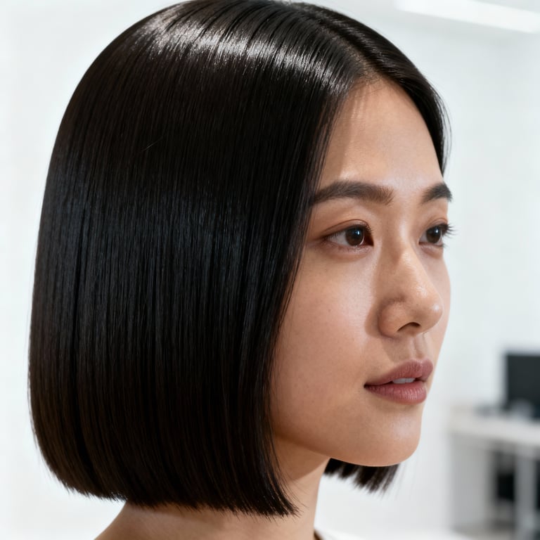 side part on straight hair, low version.