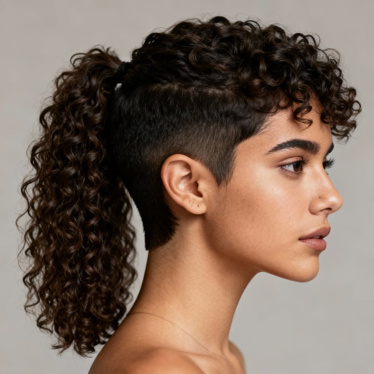 curly mullet on curly hair, low version.