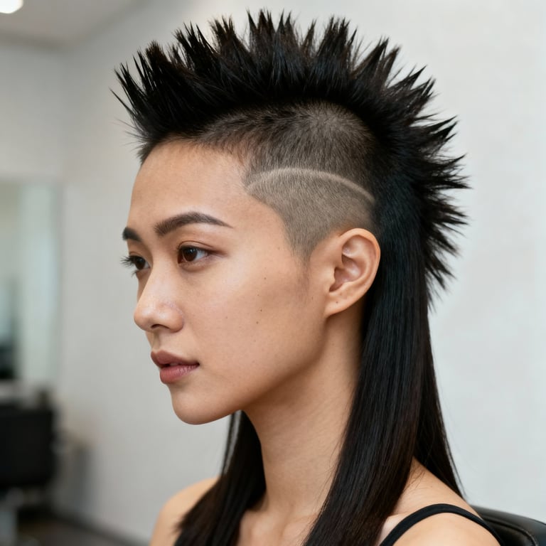 burst fade mohawk on straight hair, low version.