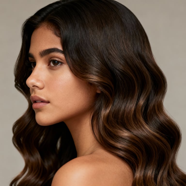 long wavy hair on wavy hair, low version.