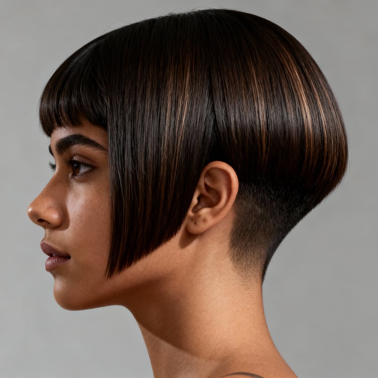 short wedge haircut on straight hair, low version.