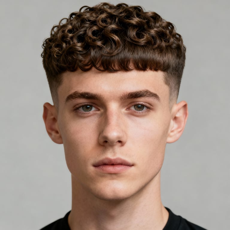 Curly Bowl Cut style example