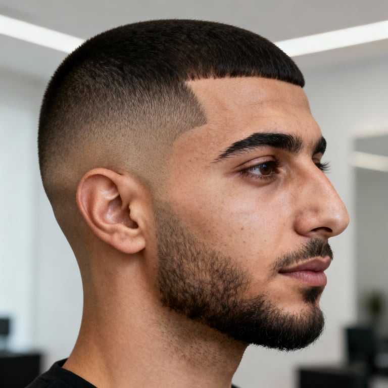 buzz cut on straight hair, low version.